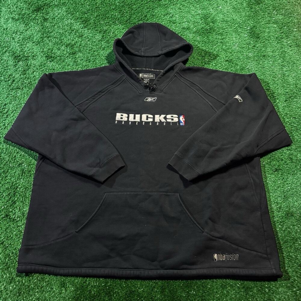 Vintage Reebok NBA Fusion Milwaukee Bucks Hoodie 4XL Tall Black Sweatshirt 4XLT